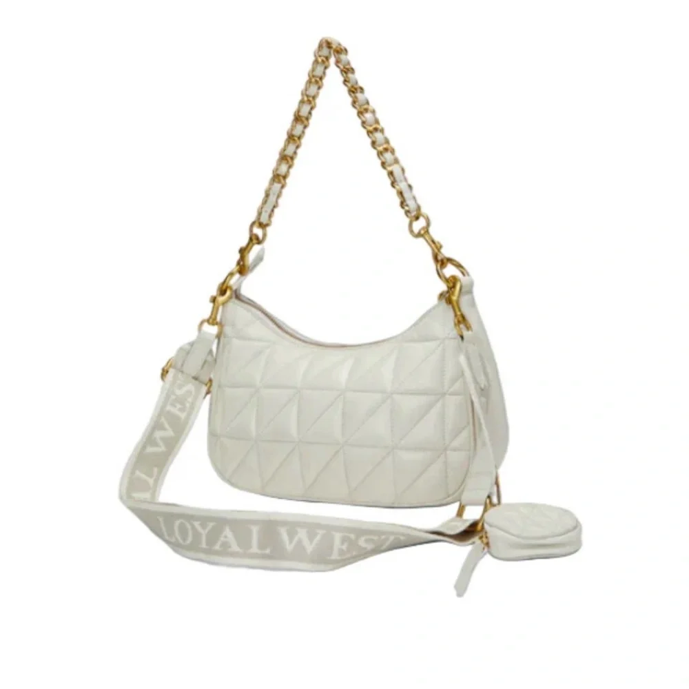 Loyal West Brand Joe Leather Quilted White or Black Quilted Shoulder Bag - Picture 4 of 8